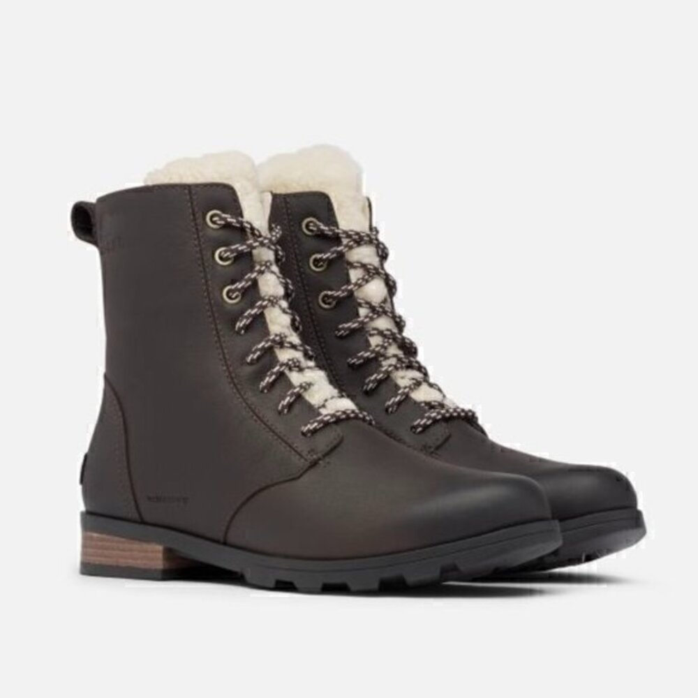 Sorel Women's Emelie Genuine Shearling Short Lace-Up Boot in Blacken Brown NWT